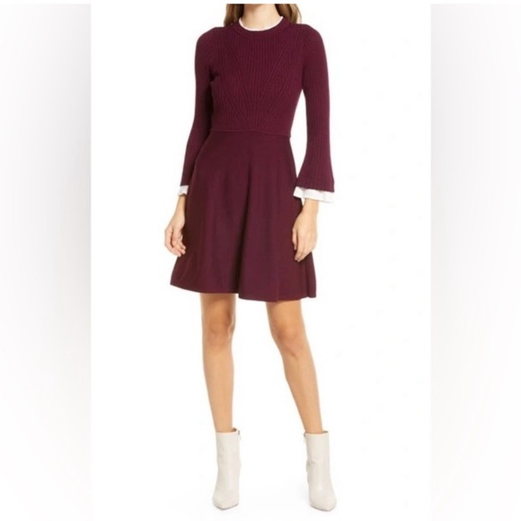 Eliza J Fit & Flare Long Sleeve Fit & Flare Sweater Mini Dress By Nordstrom - Picture 1 of 6